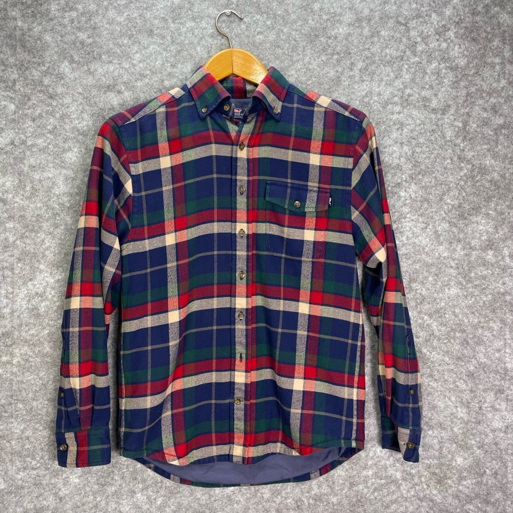 Vineyard Vines Crosby Shirt Mens Small Plaid Flannel Button Down Blue Red Green